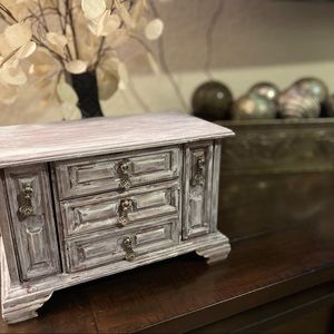 Wooden Jewelry Box Organizer in Distressed White - Classic Storage Chest